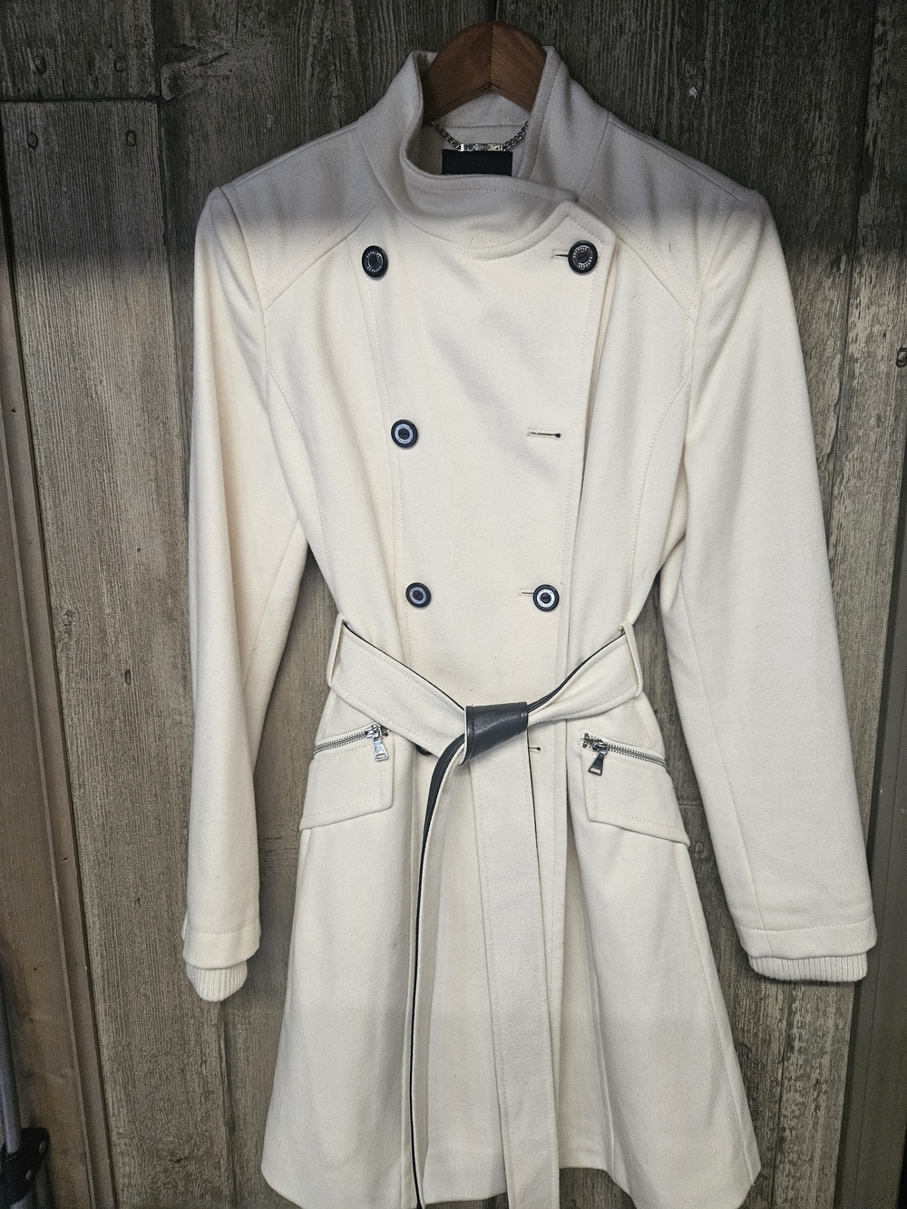 Express Cream Double-Breasted Belted Trench Coat